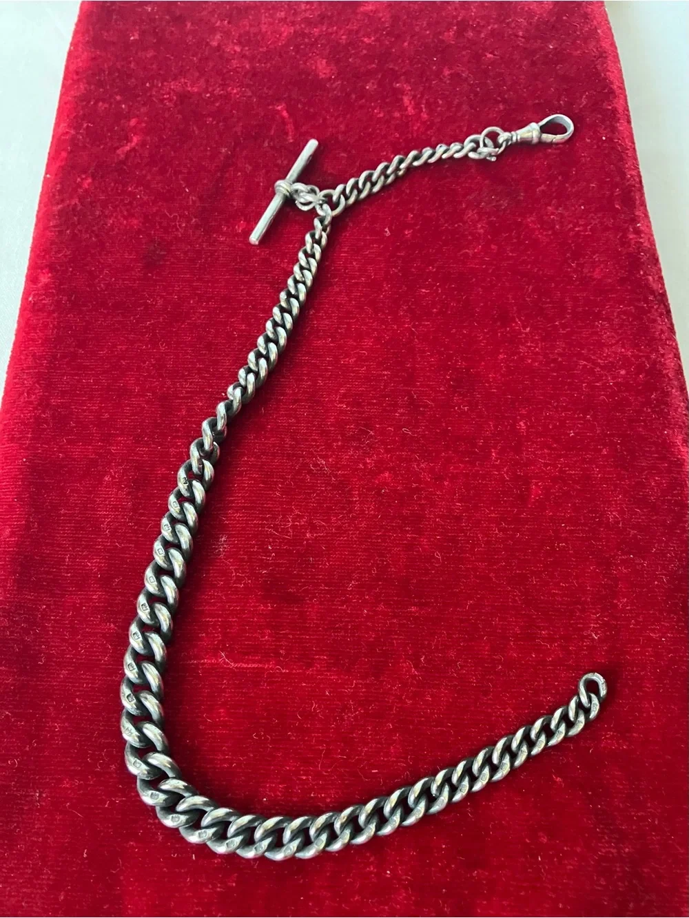 Antique Victorian Single Albert Watch Chain CS FS Sterling Silver 60g Dog Clip.